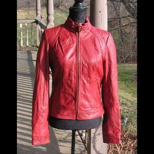 Red Leather Moto Jacket L2401